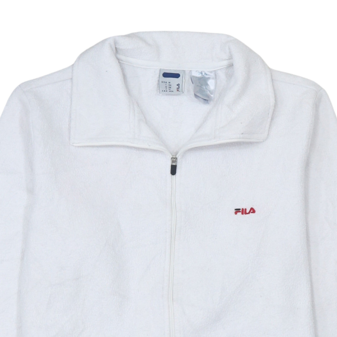 Fila Fleecejacke für Herren, weiß, Größe M, mit gesticktem Logo auf der Brust, durchgehendem Reißverschluss, lässiges Oberteil