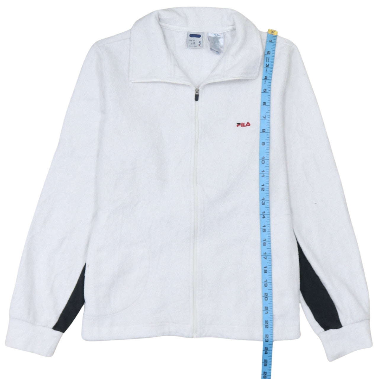 Fila Fleecejacke für Herren, weiß, Größe M, mit gesticktem Logo auf der Brust, durchgehendem Reißverschluss, lässiges Oberteil