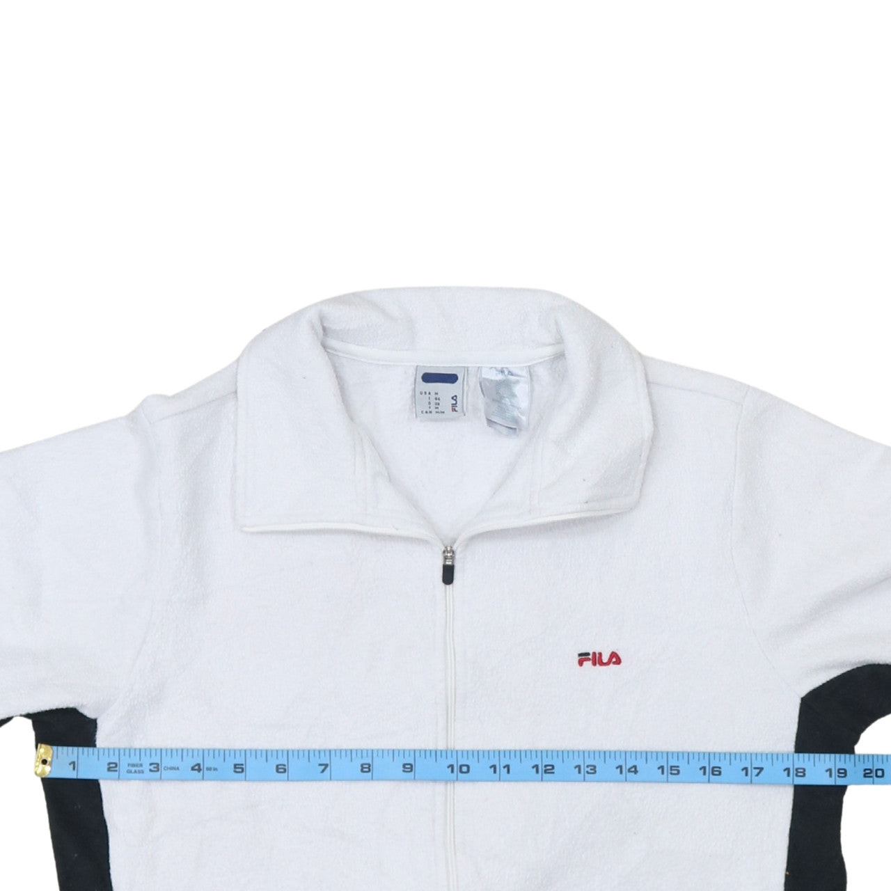 Fila Fleecejacke für Herren, weiß, Größe M, mit gesticktem Logo auf der Brust, durchgehendem Reißverschluss, lässiges Oberteil