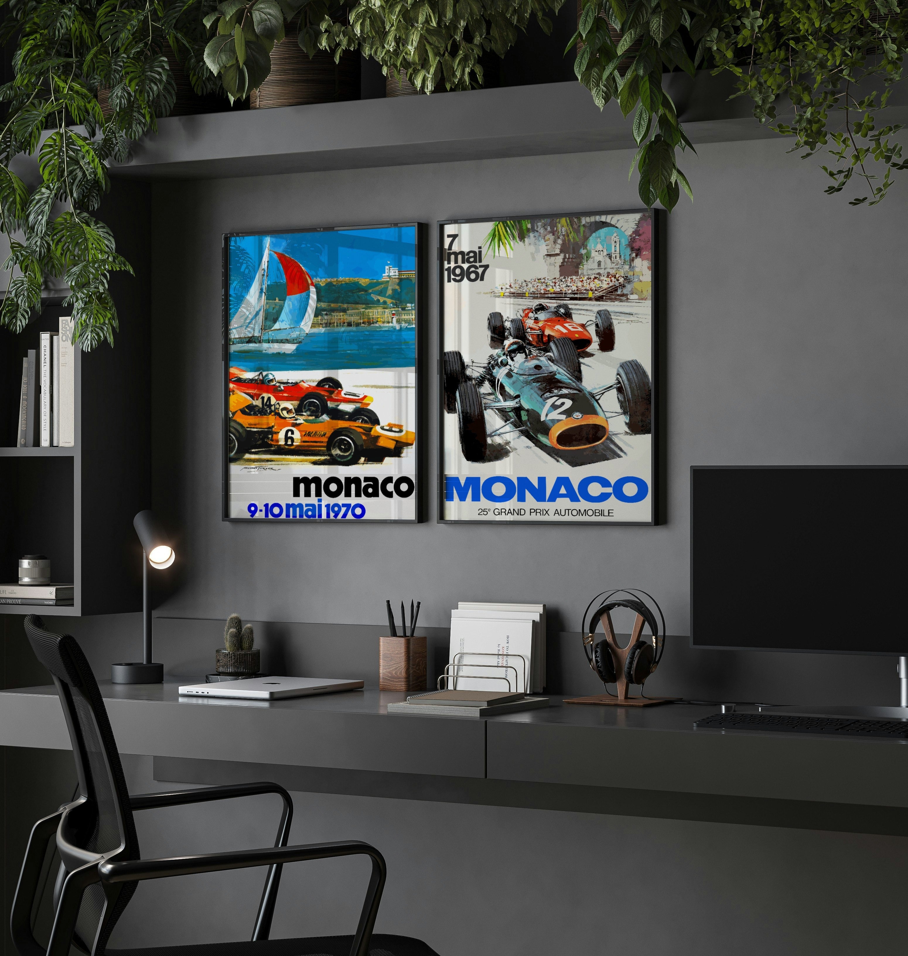 vintage monaco car 1970s car racing poster