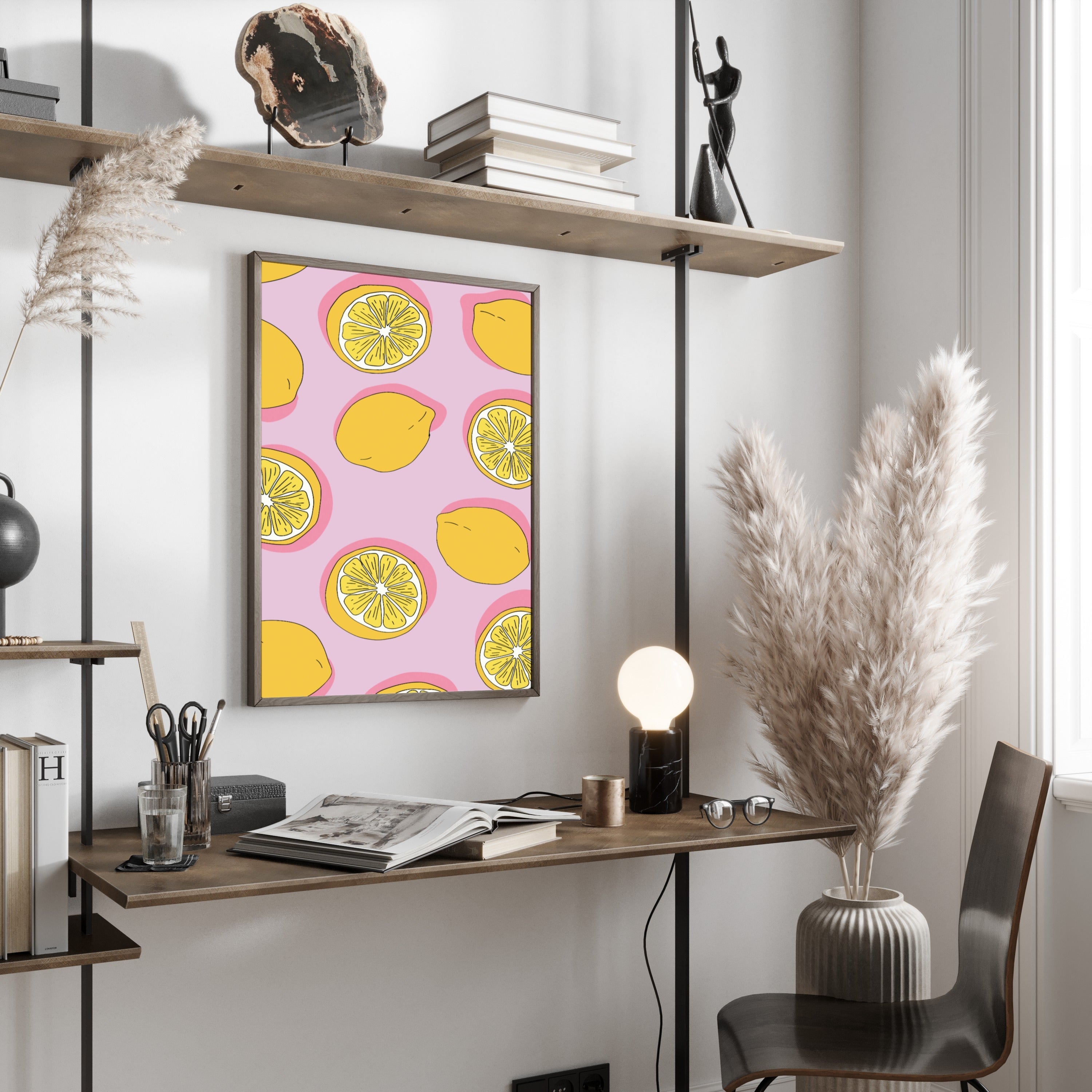 Lemons On Pink Canvas Print