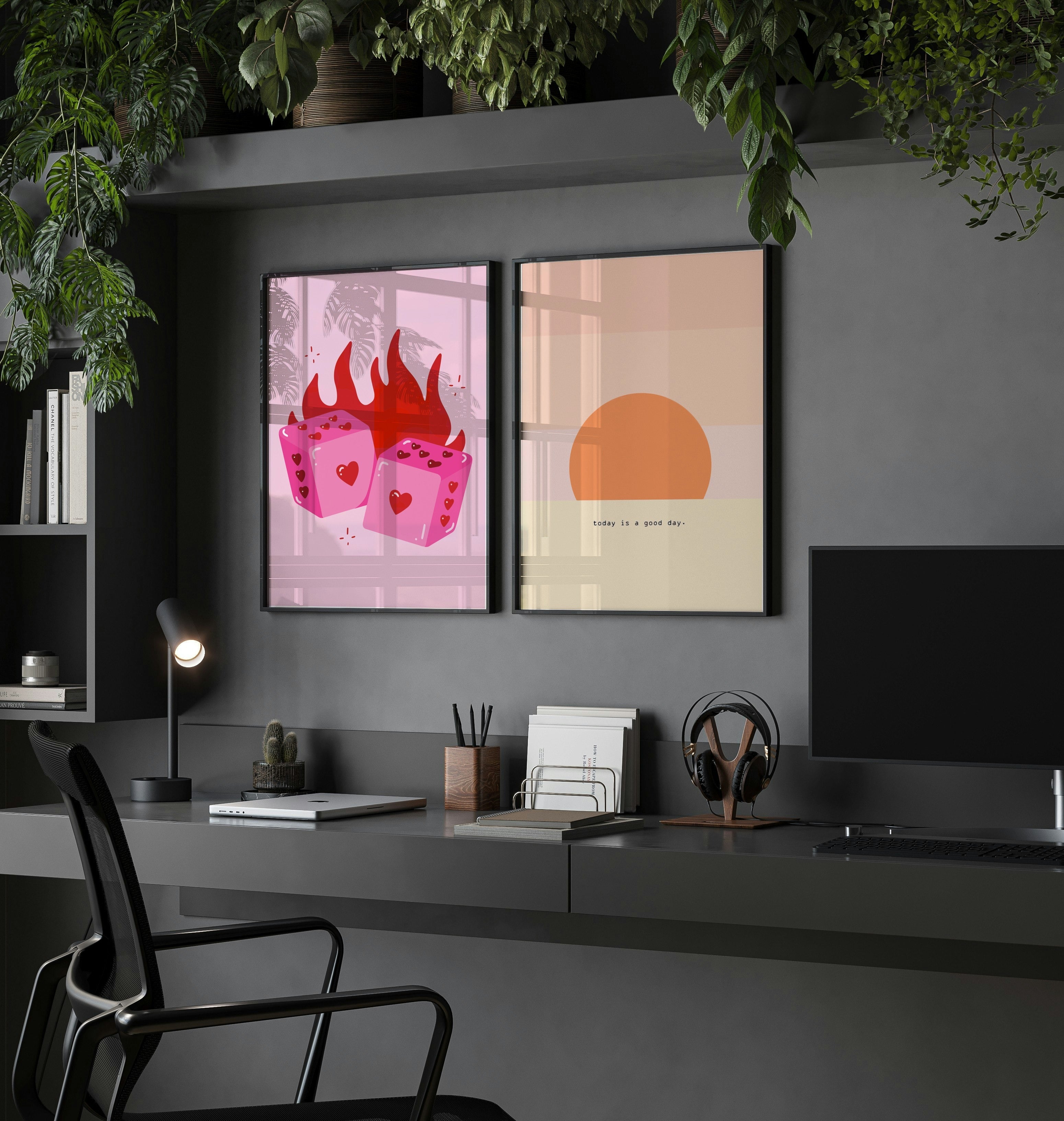 Tattoo Red Pink Heart Dice Poster