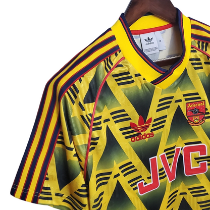 Arsenal Away Retro Jersey 1991-1993 – Iconic yellow and blue &quot;bruised banana&quot; design, featuring the classic Arsenal crest and vintage JVC sponsor logo. Perfect for collectors and loyal fans