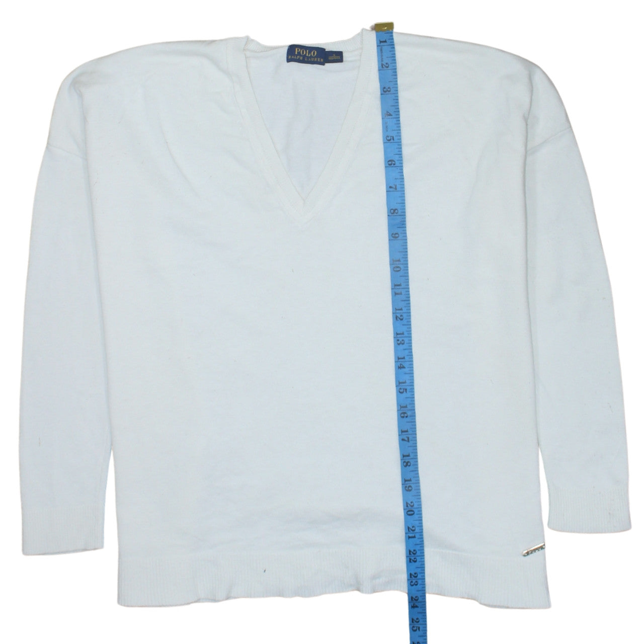 Polo Ralph Lauren White V Neck Jumper Men’s Small Lightweight Knit Pullover Sweater