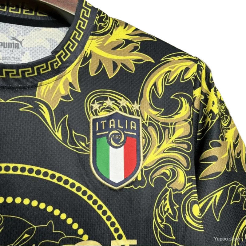 2024/2025 Sonderedition Italien x Versace Schwarzgold-Trikot - Fan-Version 