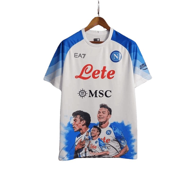 23-24 Napoli Face Game Lozano Weißes Trikot - Fanversion