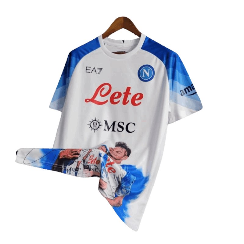 23-24 Napoli Face Game Lozano Weißes Trikot - Fanversion