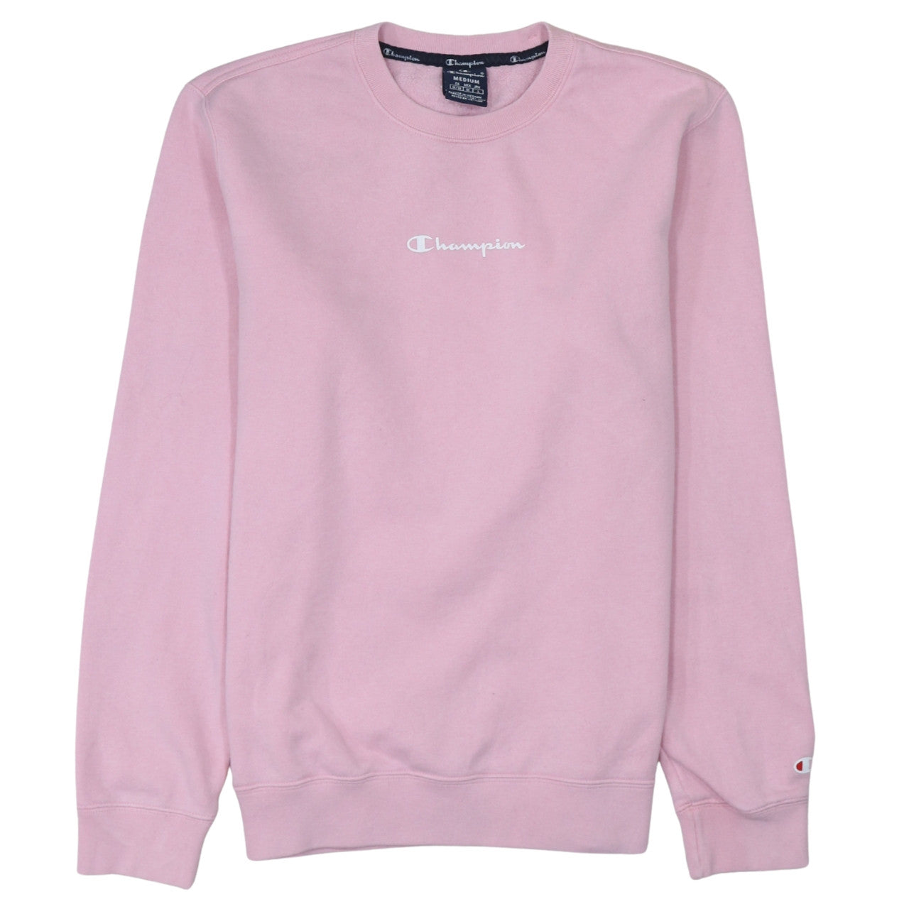 Champion Pink Sweatshirt Men's Medium Embroidered Chest Logo Ribbed Crewneck Pullover Top