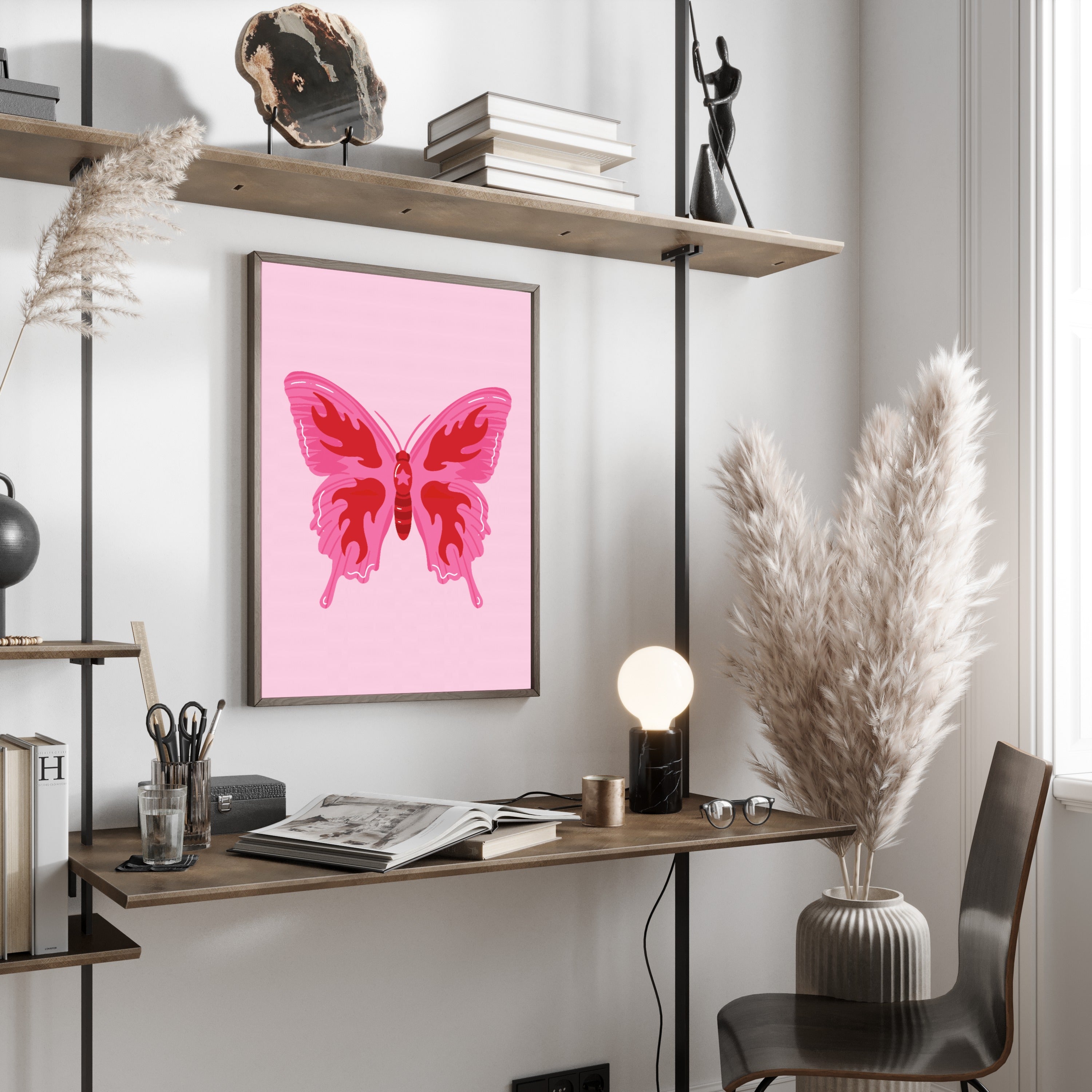Pink and Red Butterfly Poster