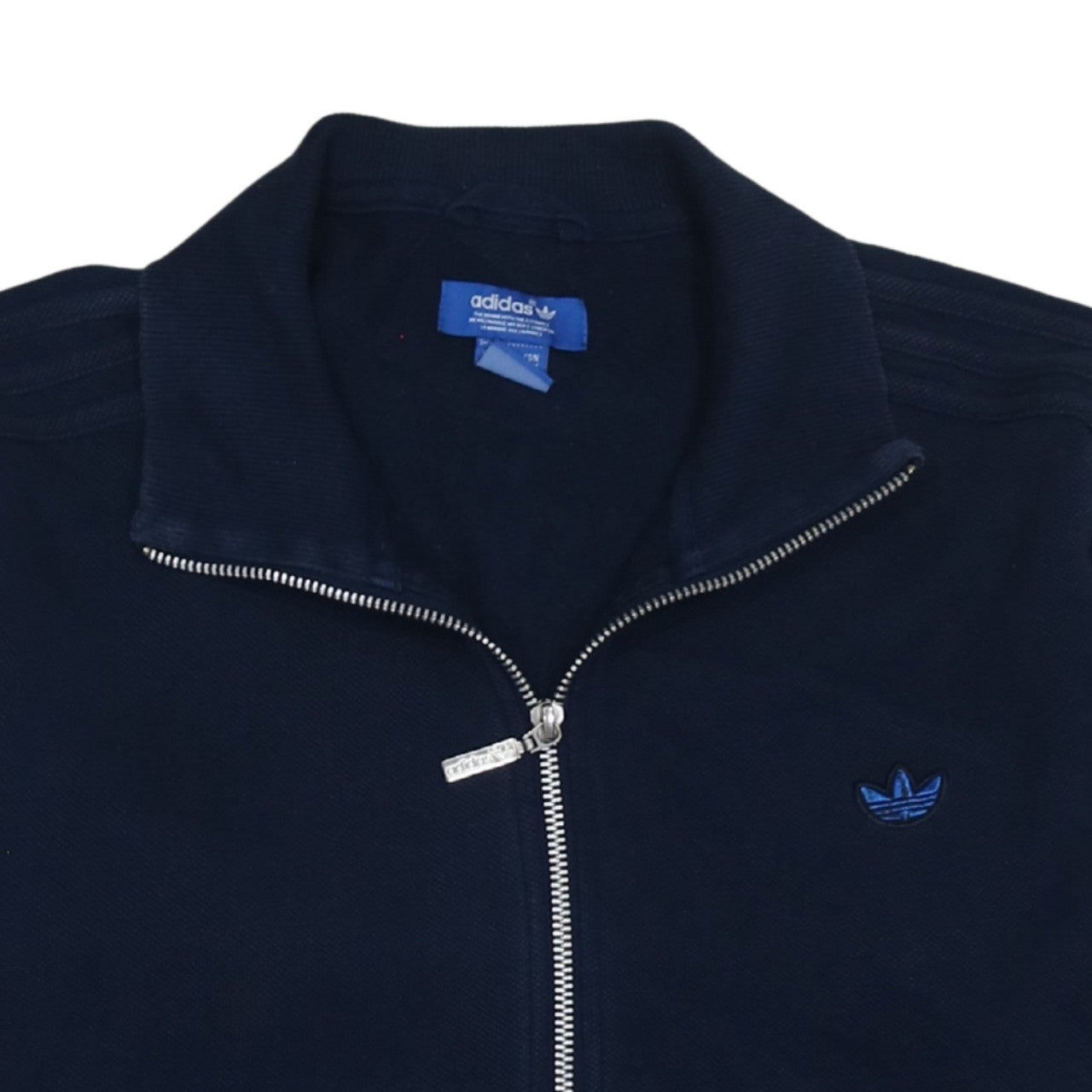 Adidas Navy Blue Track Jacket Men's Medium Full Zip Three Stripe Sleeves Embroidered Logo