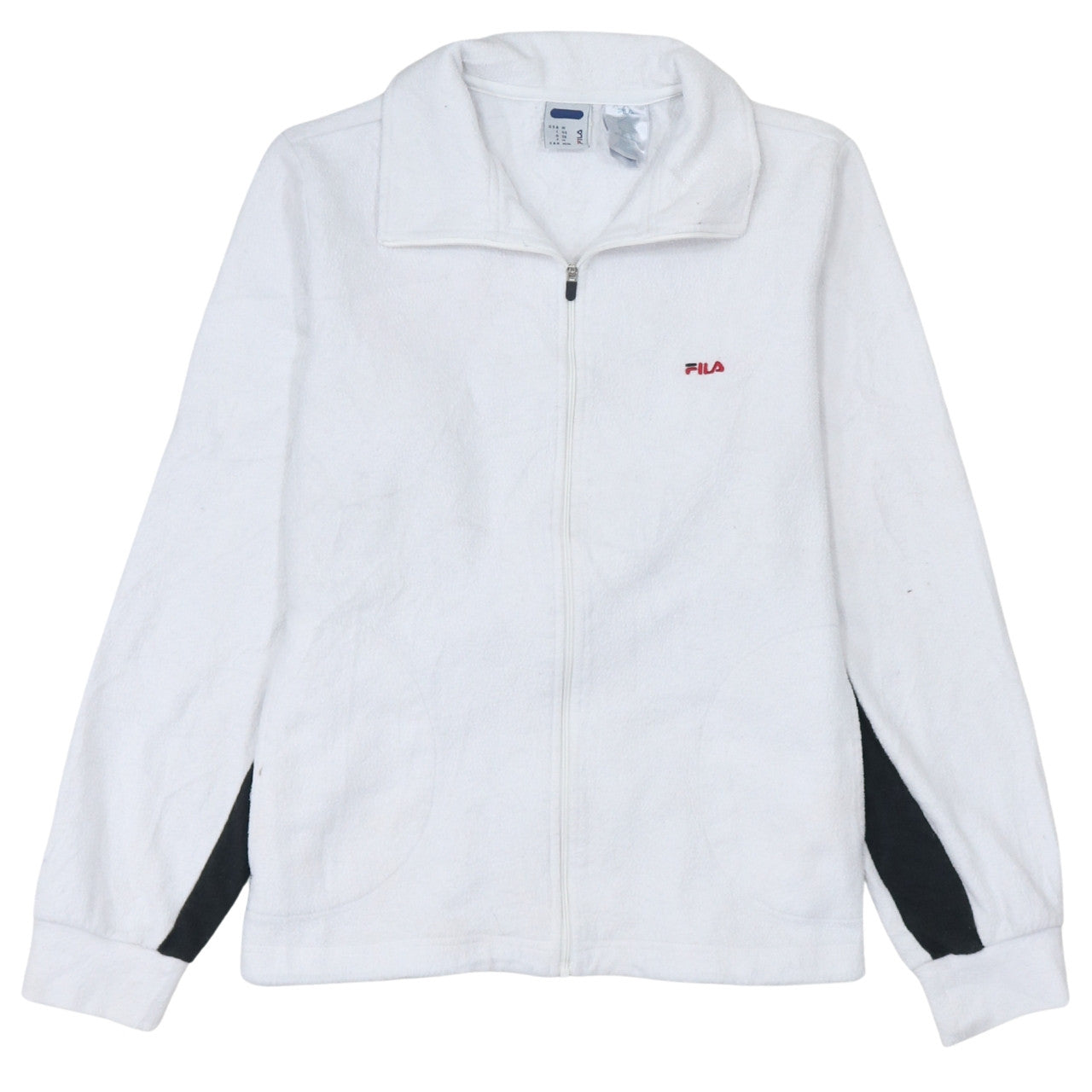 Fila White Fleece Jacket Men's Medium Embroidered Chest Logo Full Zip Casual Top