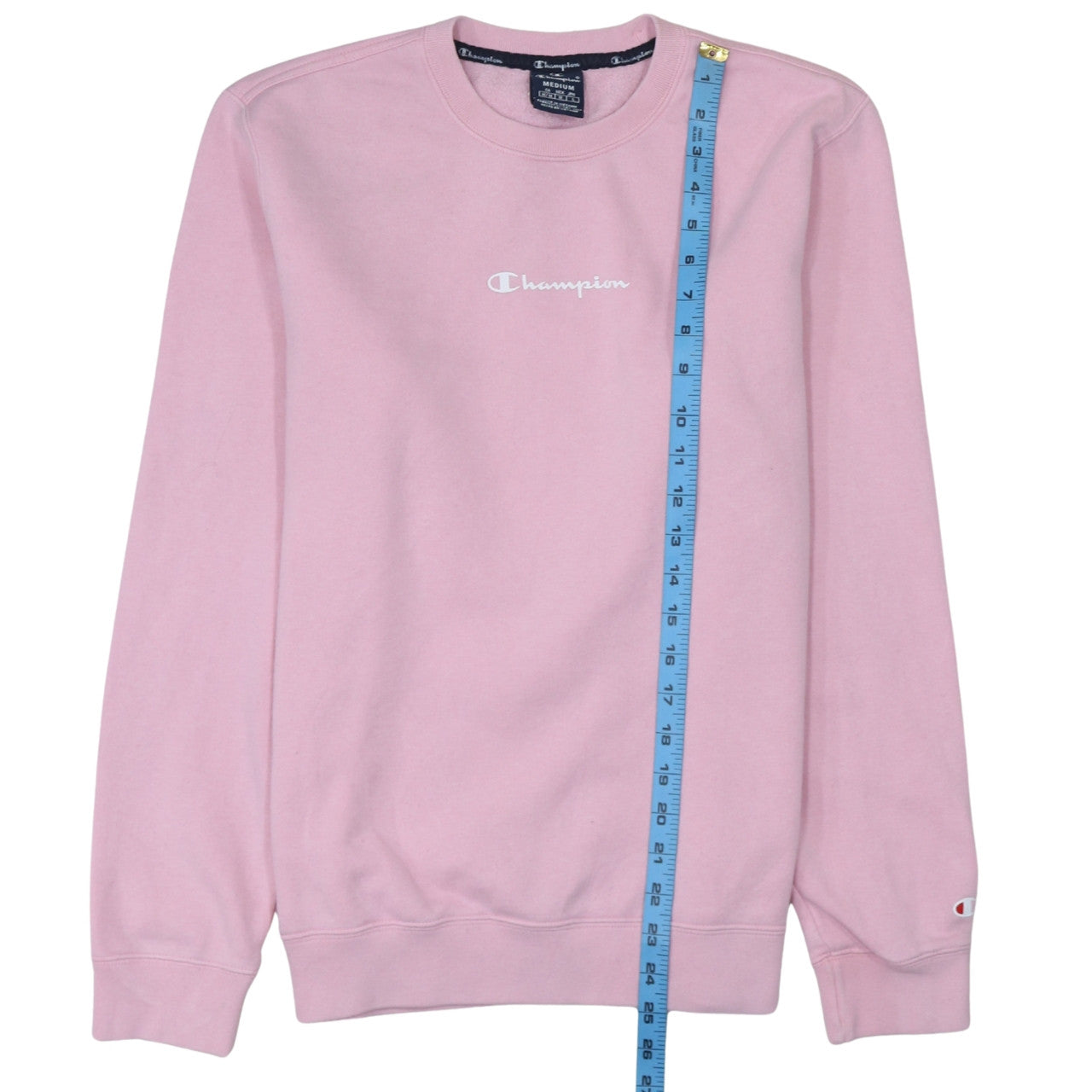 Champion Pink Sweatshirt Men's Medium Embroidered Chest Logo Ribbed Crewneck Pullover Top