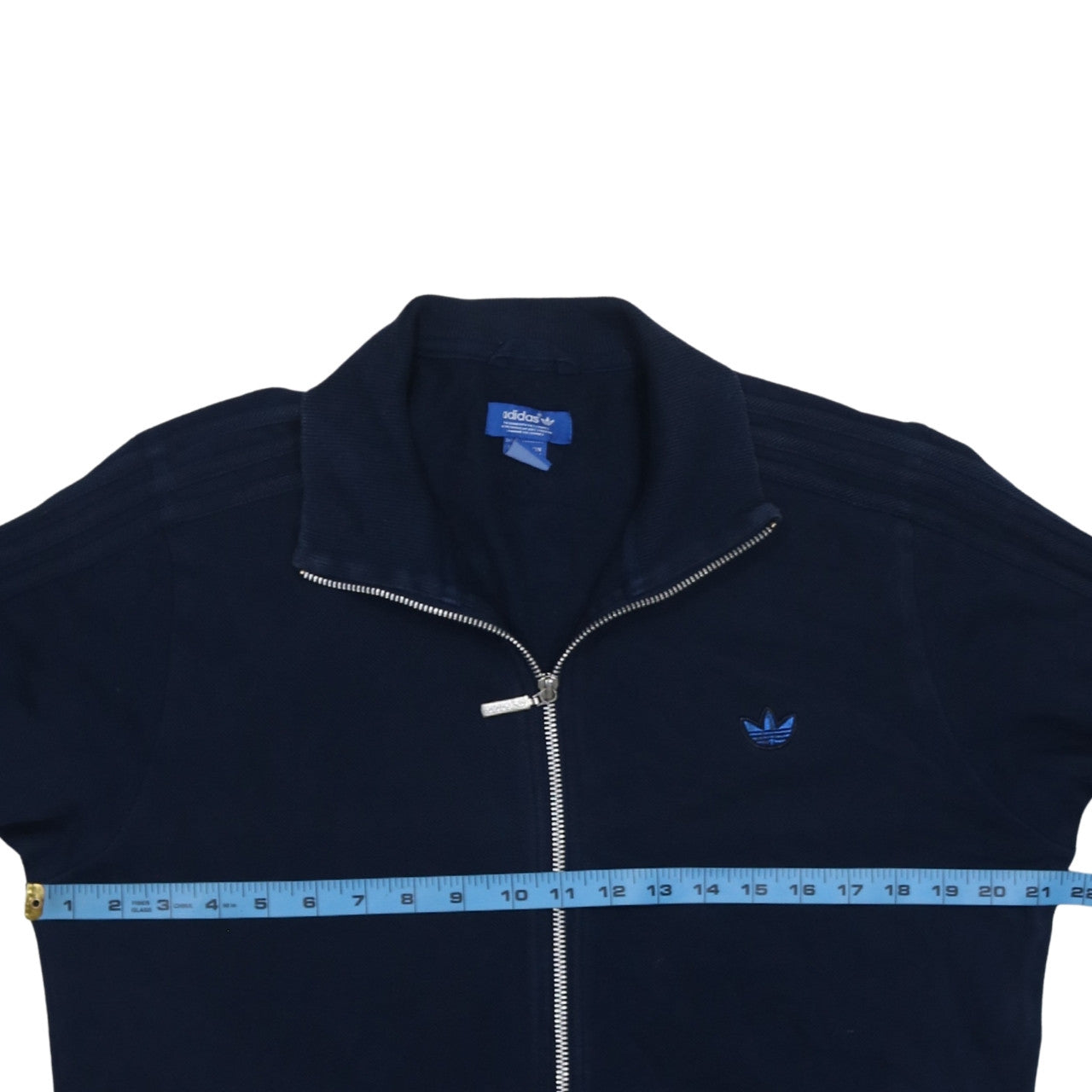 Adidas Navy Blue Track Jacket Men's Medium Full Zip Three Stripe Sleeves Embroidered Logo